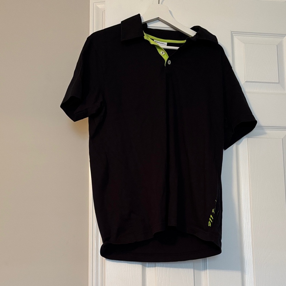 Porche Classic Black Polo Shirt with Green Highlights, 911 Turbo